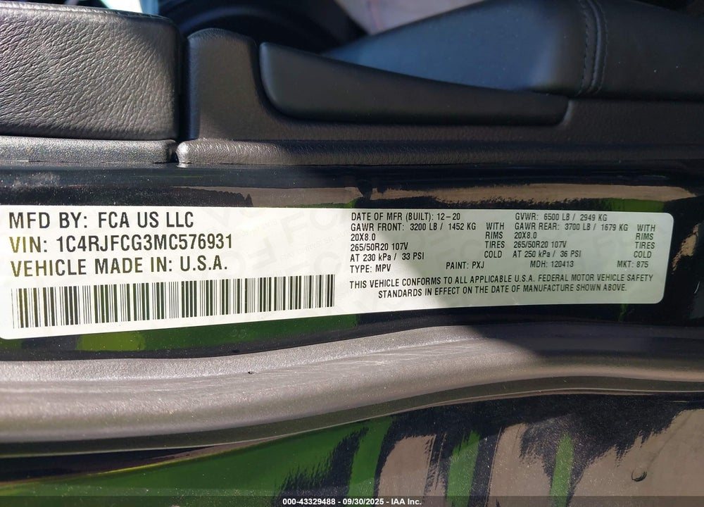 2021 JEEP GRAND CHEROKEE HIGH ALTITUDE 4X4 VIN: 1C4RJFCG3MC576931