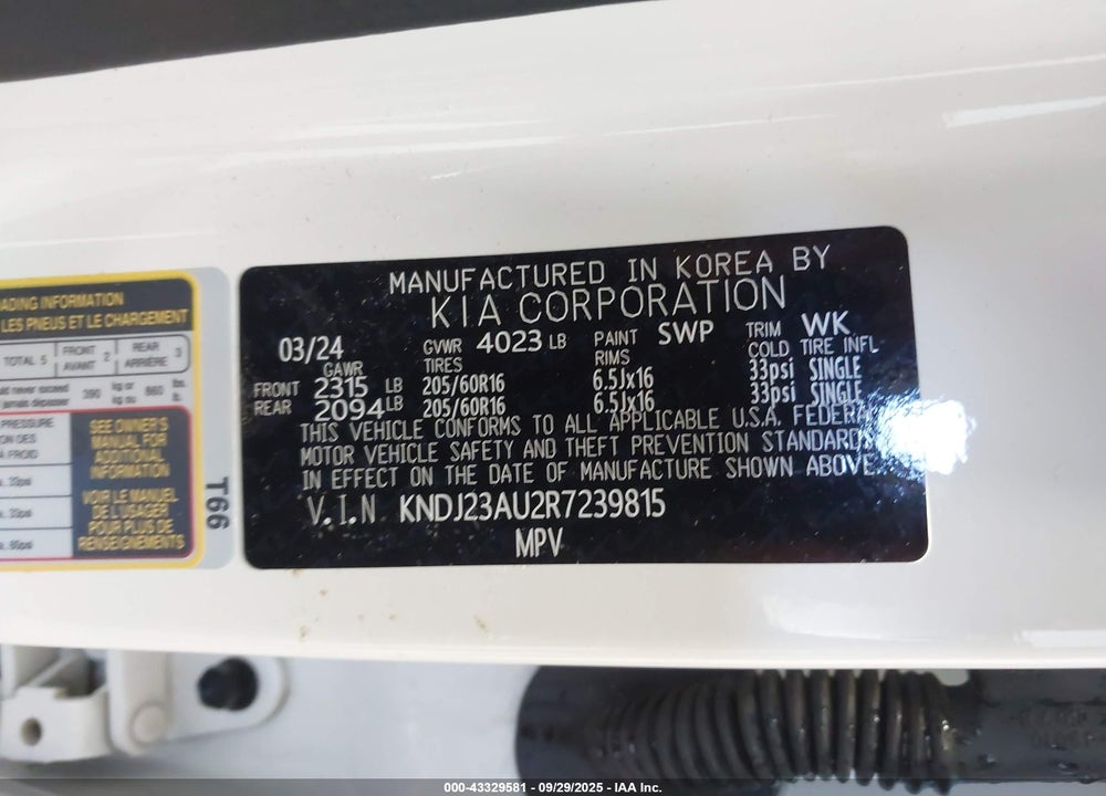 2024 KIA SOUL LX VIN: KNDJ23AU2R7239815