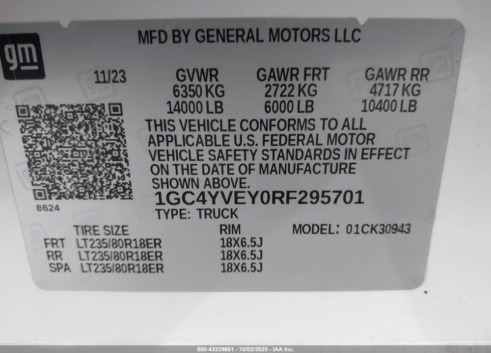 2024 CHEVROLET SILVERADO 3500HD 4WD  LONG BED HIGH COUNTRY VIN: 1GC4YVEY0RF295701