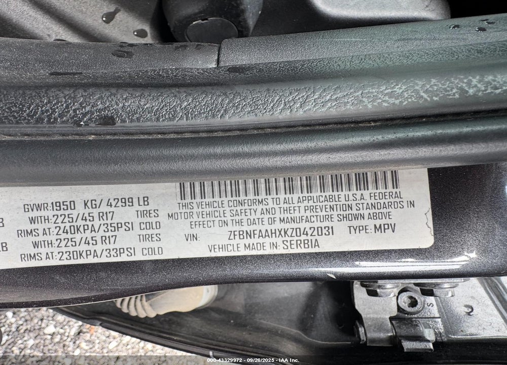 2019 FIAT 500L VIN: ZFBNFAAHXKZ042031