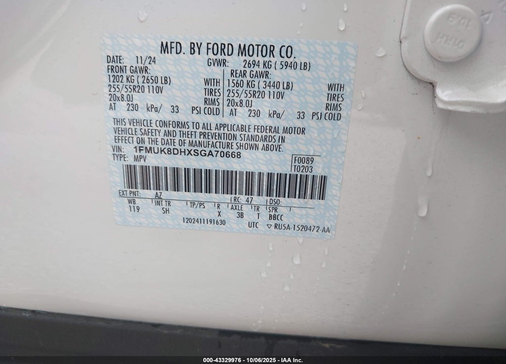 2025 FORD EXPLORER ACTIVE VIN: 1FMUK8DHXSGA70668