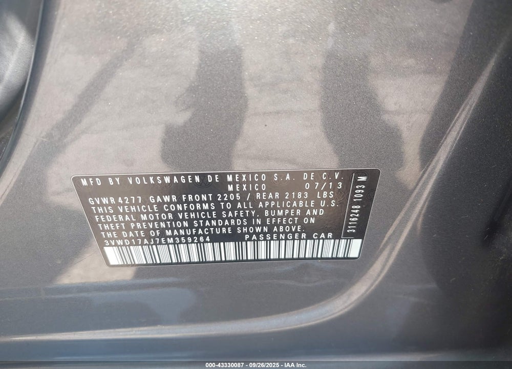 2014 VOLKSWAGEN JETTA 1.8T SE VIN: 3VWD17AJ7EM359264