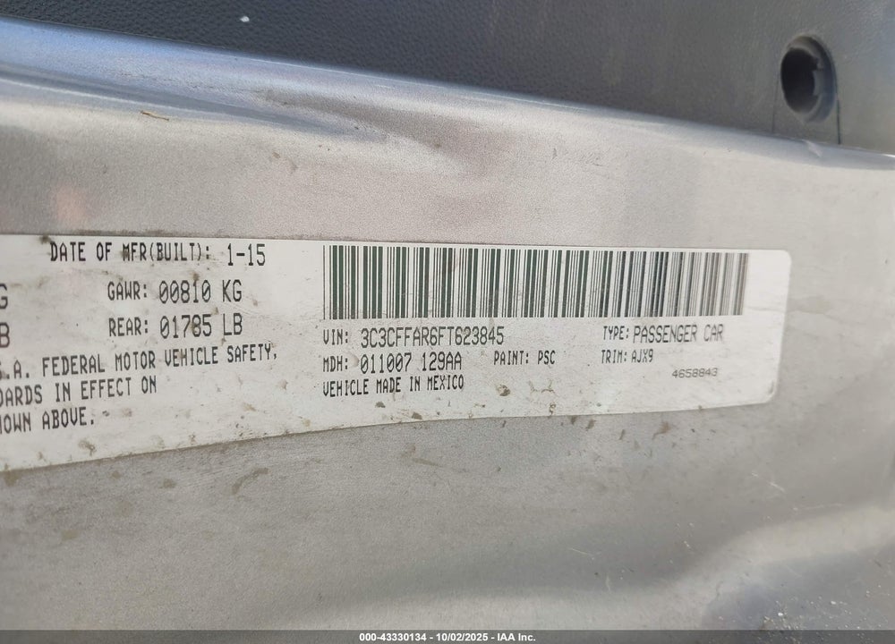 2015 FIAT 500 VIN: 3C3CFFAR6FT623845