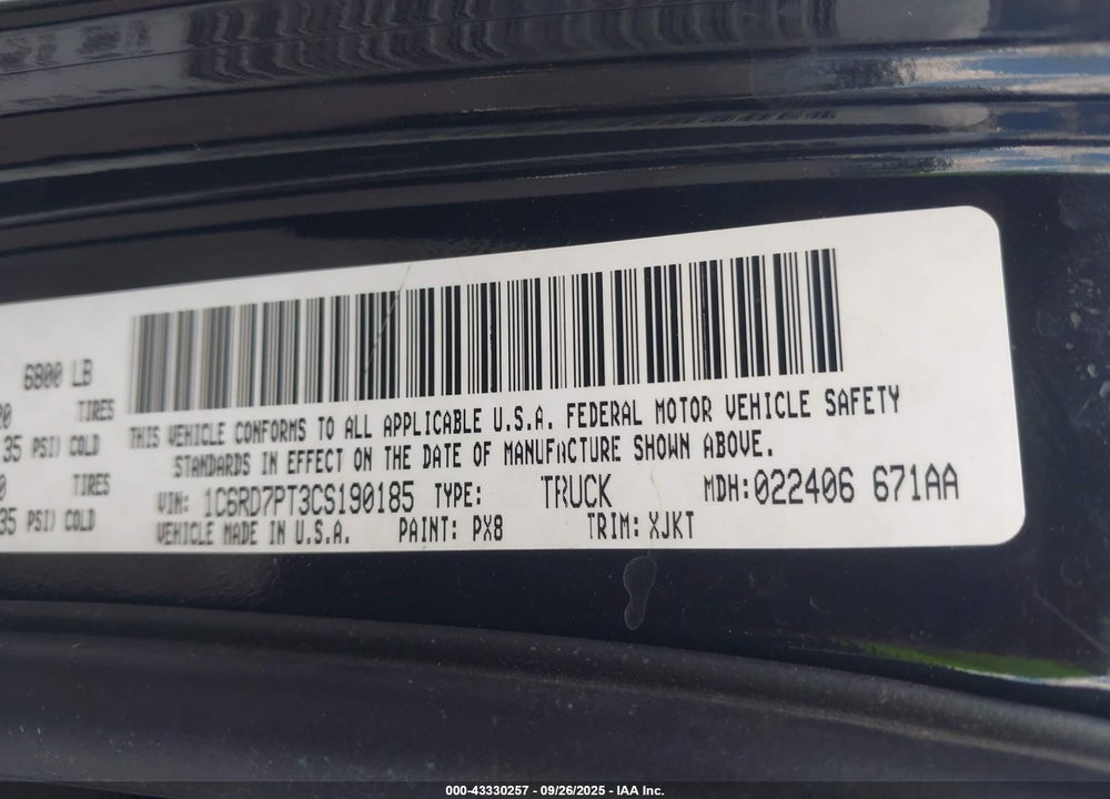 2012 RAM 1500 LAIE LONGHORN/LIMITED EDITION VIN: 1C6RD7PT3CS190185