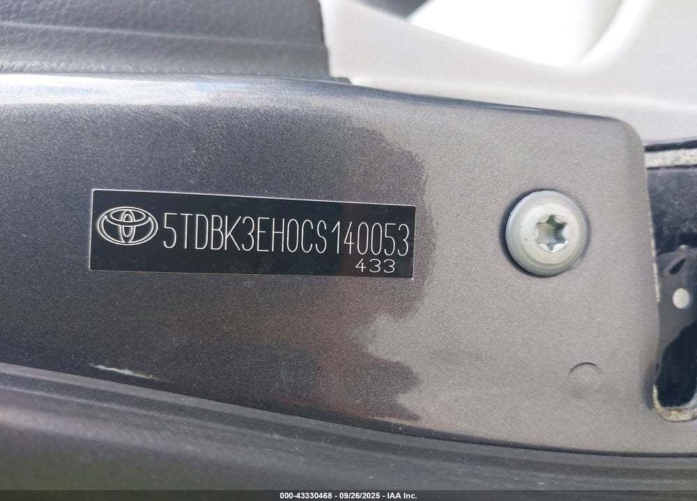 2012 TOYOTA HIGHLANDER VIN: 5TDBK3EH0CS140053