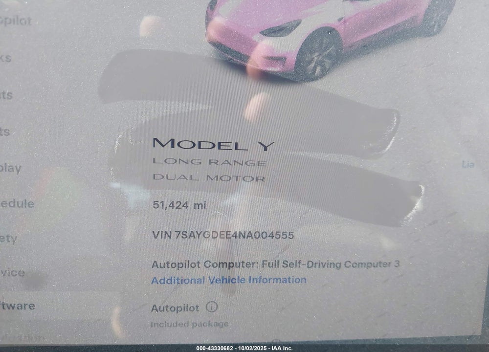 2022 TESLA MODEL Y VIN: 7SAYGDEE4NA004555