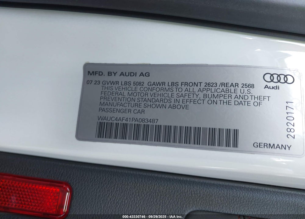 2023 AUDI S4 PRESTIGE TFSI QUATTRO TIPTRONIC VIN: WAUC4AF41PA083487
