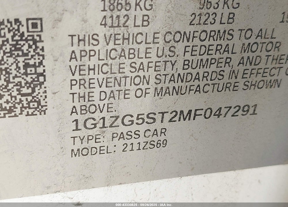 2021 CHEVROLET MALIBU FWD RS VIN: 1G1ZG5ST2MF047291