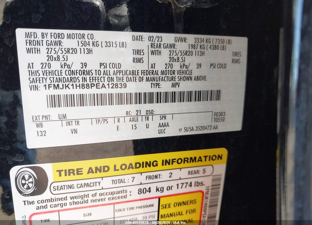 2023 FORD EXPEDITION XLT MAX VIN: 1FMJK1H88PEA12839