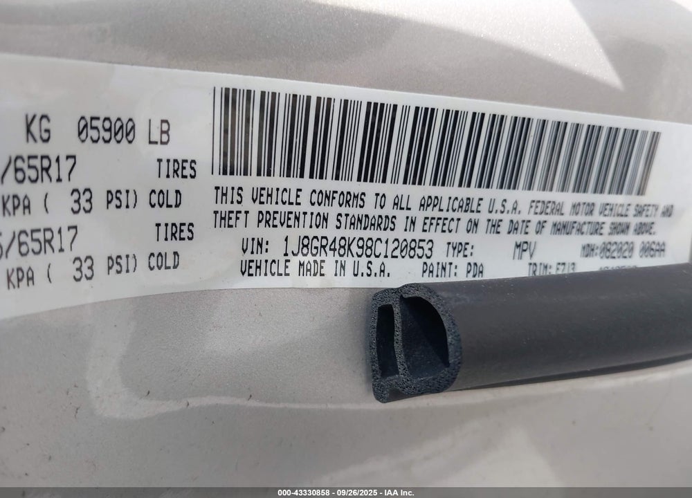 2008 JEEP GRAND CHEROKEE LAREDO VIN: 1J8GR48K98C120853