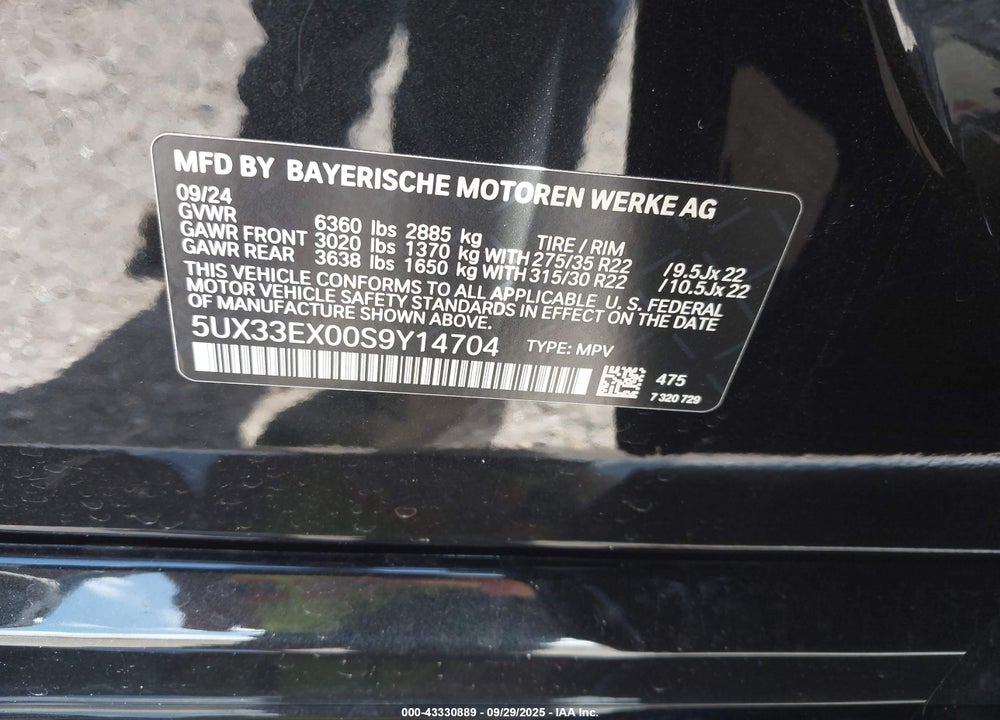 2025 BMW X6 VIN: 5UX33EX00S9Y14704