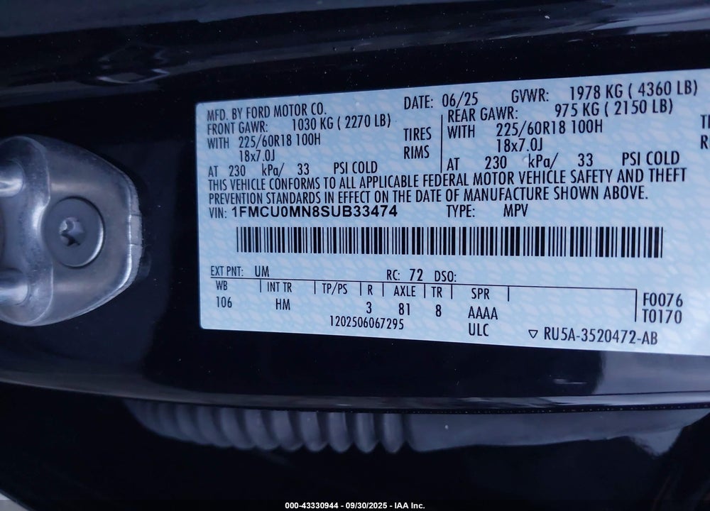 2025 FORD ESCAPE ST LINE VIN: 1FMCU0MN8SUB33474