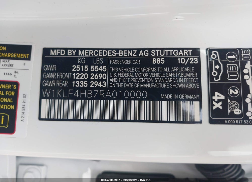 2024 MERCEDES-BENZ E 350 VIN: W1KLF4HB7RA010000