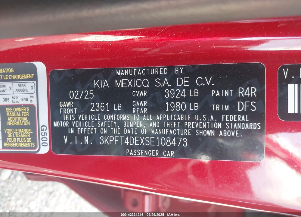 2025 KIA K4 VIN: 3KPFT4DEXSE108473