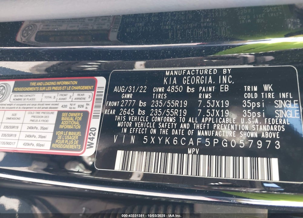 2023 KIA SPORTAGE VIN: 5XYK6CAF5PG057973