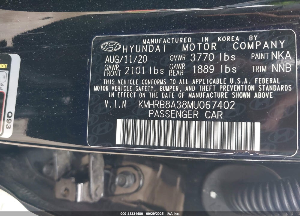 2021 HYUNDAI VENUE SE VIN: KMHRB8A38MU067402
