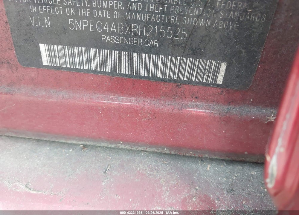 2011 HYUNDAI SONATA SE 2.0T VIN: 5NPEC4ABXBH215525