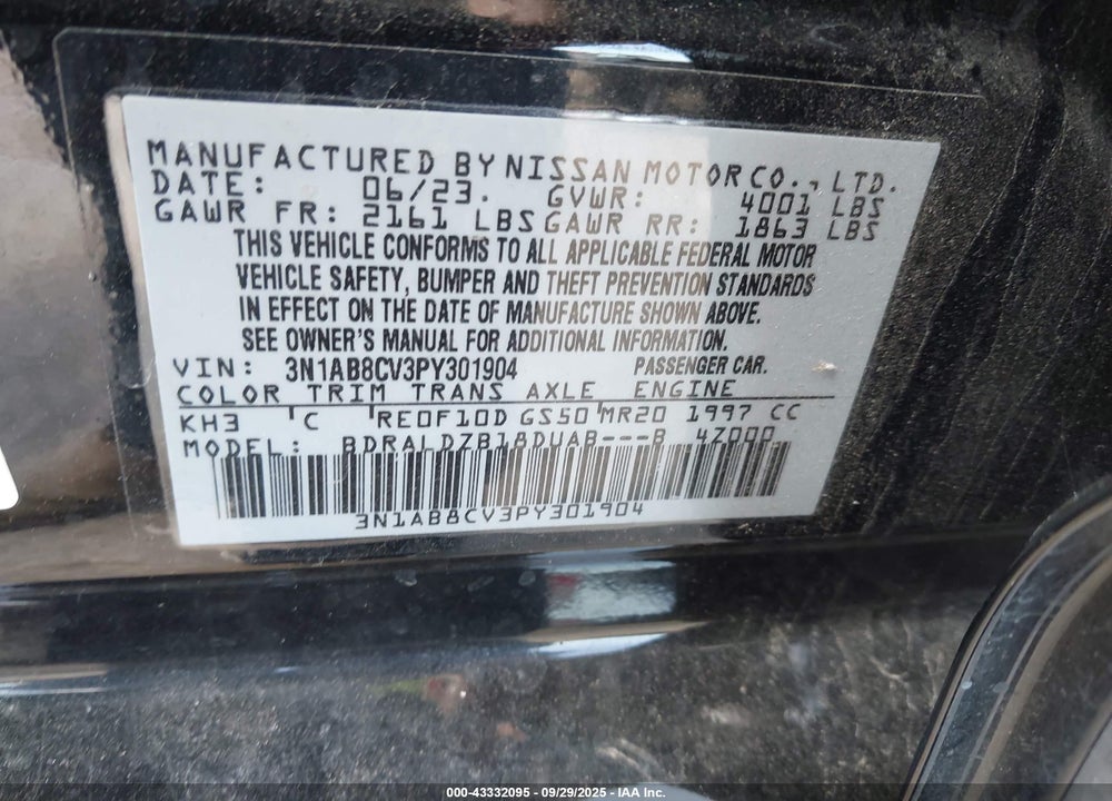 2023 NISSAN SENTRA SV XTRONIC CVT VIN: 3N1AB8CV3PY301904