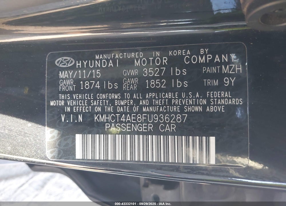 2015 HYUNDAI ACCENT GLS VIN: KMHCT4AE8FU936287