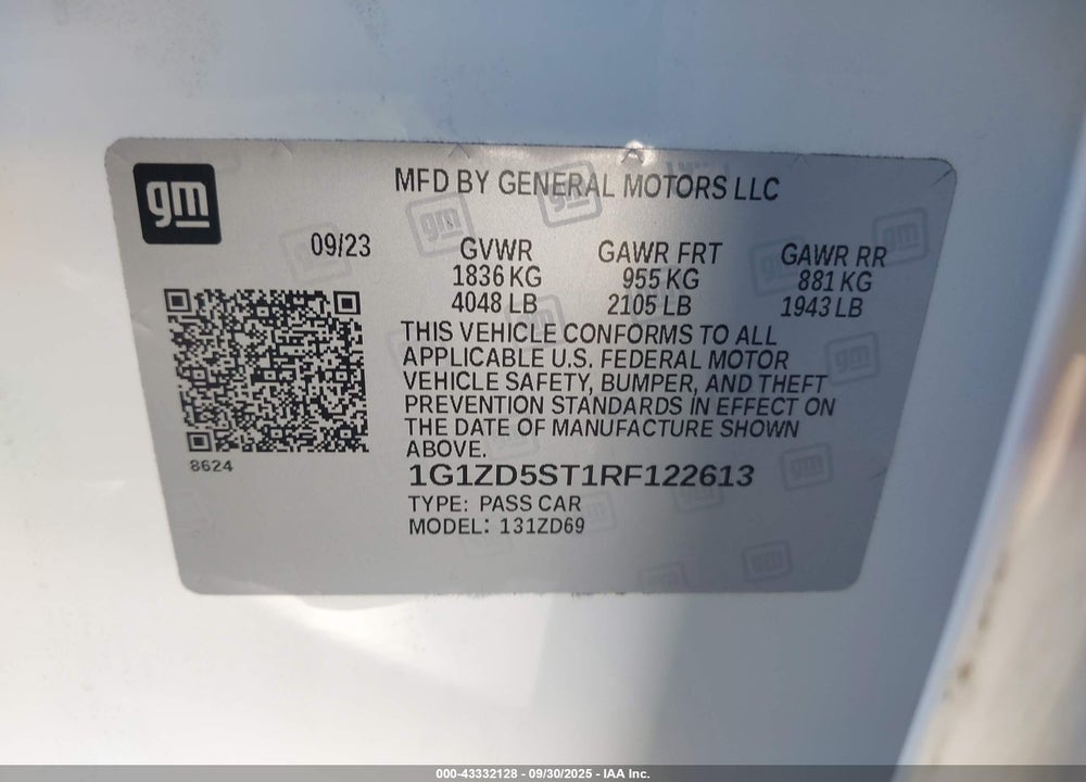2024 CHEVROLET MALIBU VIN: 1G1ZD5ST1RF122613