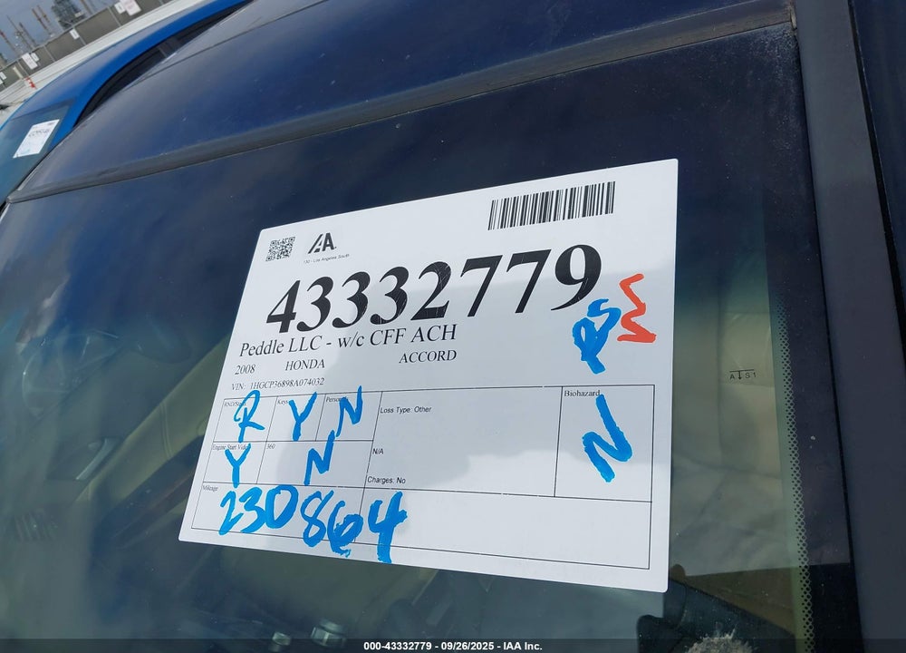 2008 HONDA ACCORD 3.5 EX-L VIN: 1HGCP36898A074032