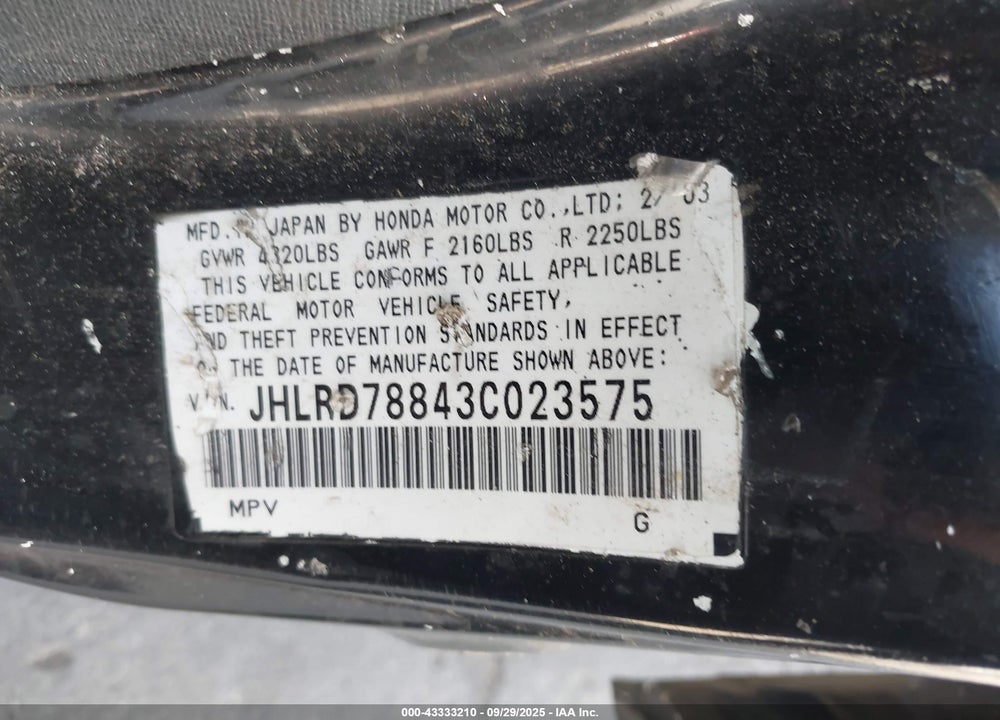 2003 HONDA CR-V EX VIN: JHLRD78843C023575