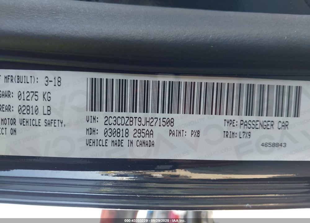 2018 DODGE CHALLENGER VIN: 2C3CDZBT9JH271508
