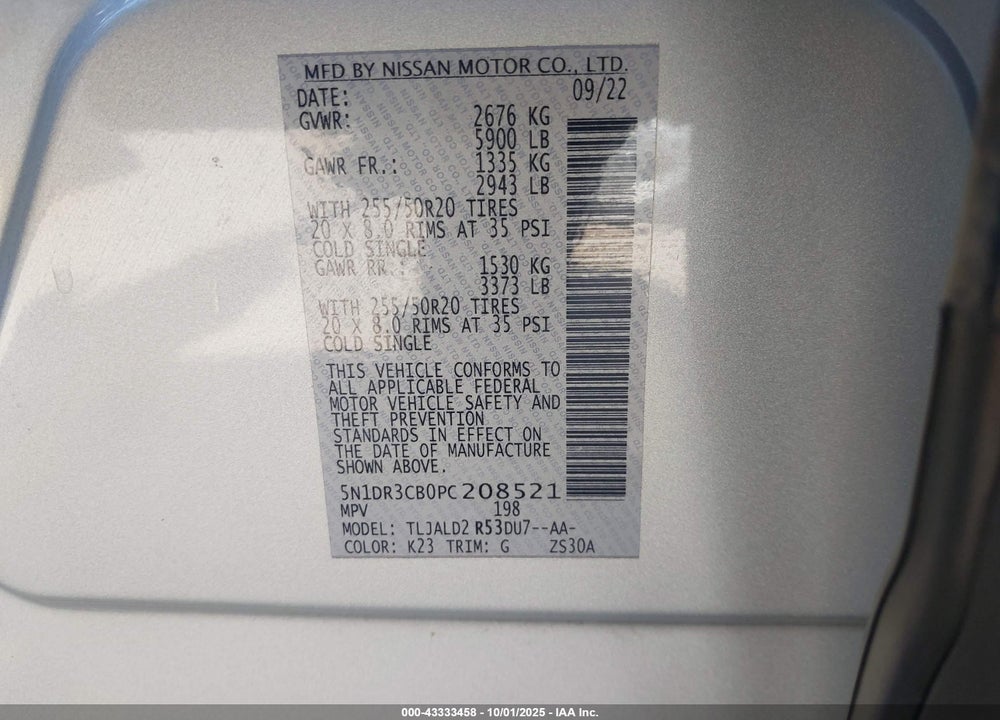 2023 NISSAN PATHFINDER SL FWD VIN: 5N1DR3CB0PC208521