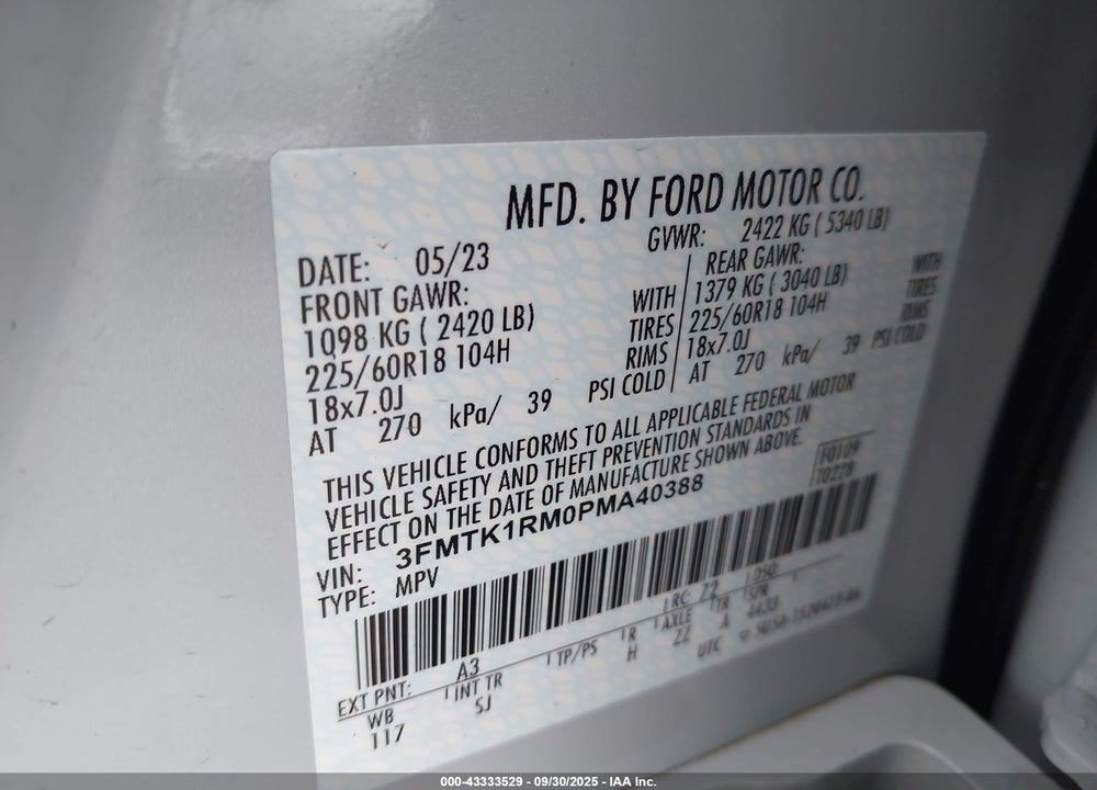 2023 FORD MUSTANG MACH-E SELECT VIN: 3FMTK1RM0PMA40388