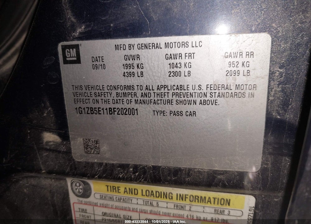 2011 CHEVROLET MALIBU LS VIN: 1G1ZB5E11BF202001