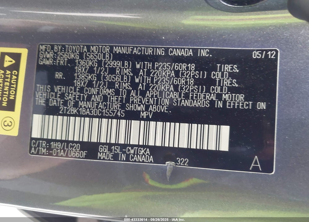 2013 LEXUS RX 350 VIN: 2T2BK1BA3DC155745