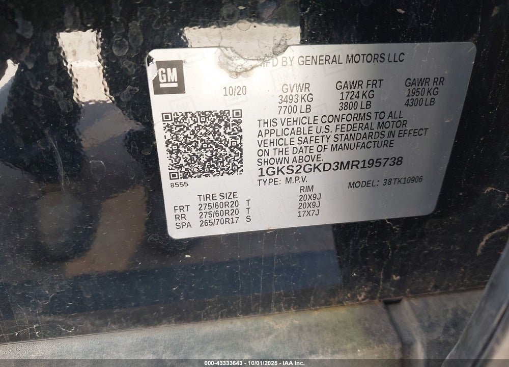 2021 GMC YUKON XL 4WD SLT VIN: 1GKS2GKD3MR195738