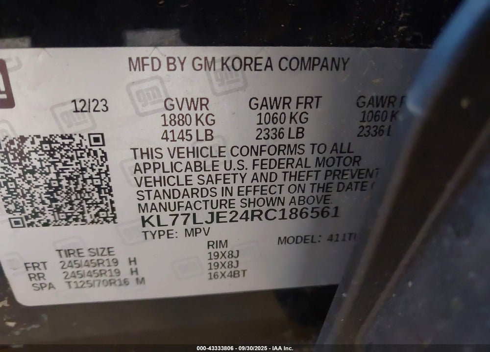 2024 CHEVROLET TRAX VIN: KL77LJE24RC186561