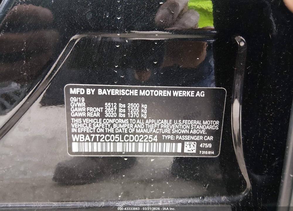 2020 BMW 7 SERIES 740I VIN: WBA7T2C05LCD02254