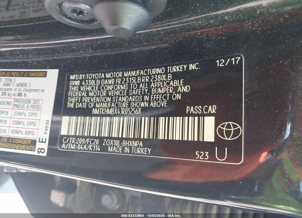 2018 TOYOTA C-HR VIN: NMTKHMBX4JR052568