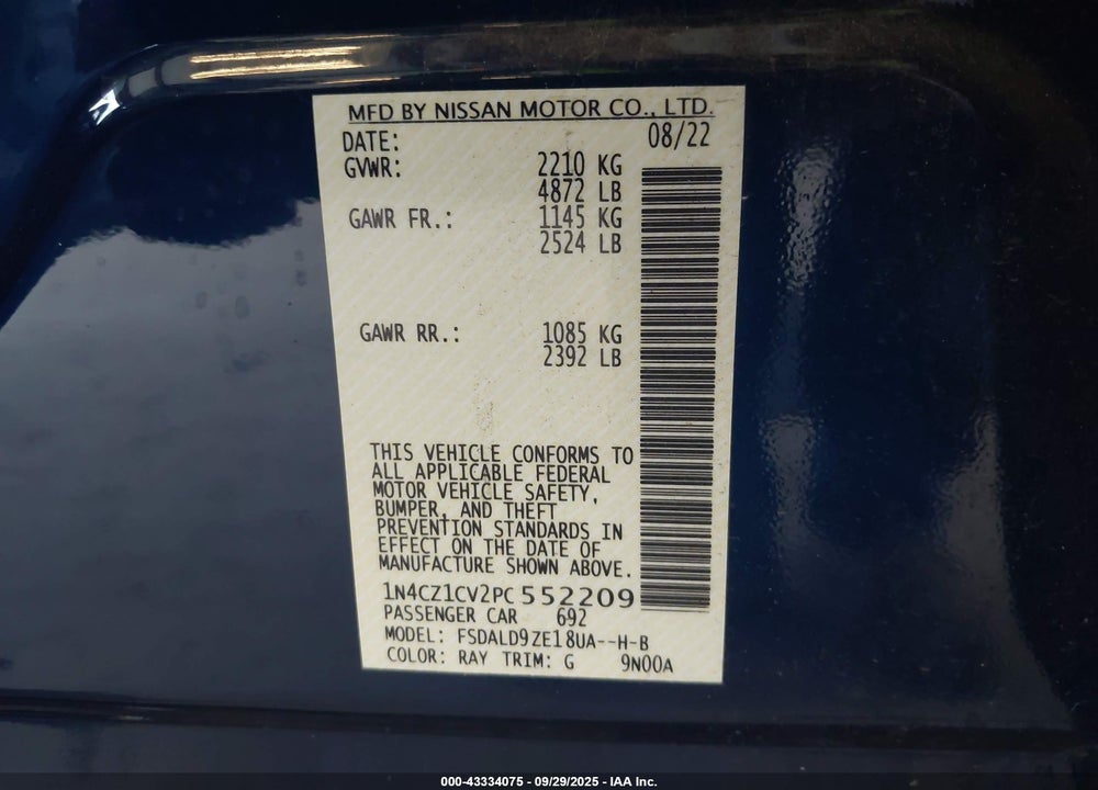 2023 NISSAN LEAF VIN: 1N4CZ1CV2PC552209