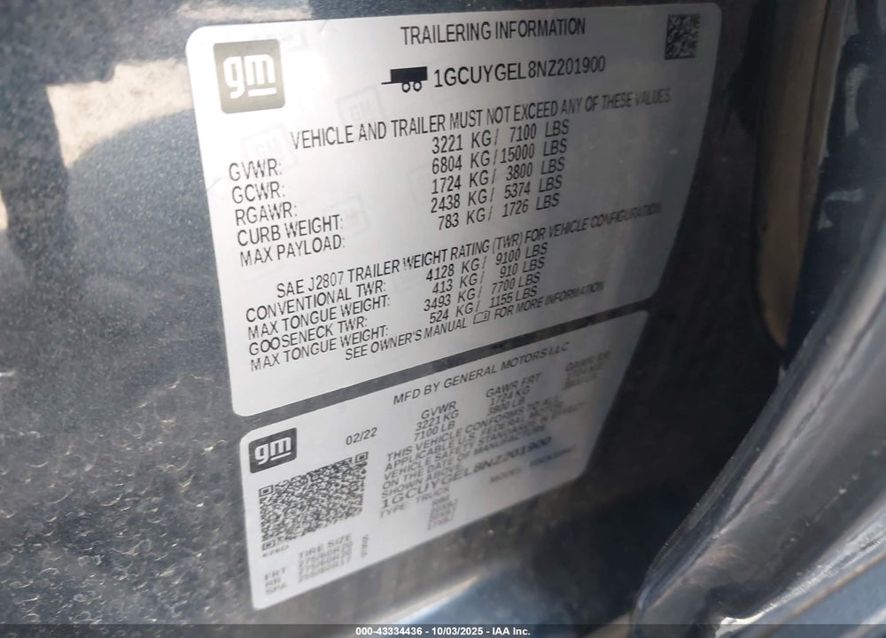 2022 CHEVROLET SILVERADO 1500 LTD 4WD SHORT BED LTZ VIN: 1GCUYGEL8NZ201900
