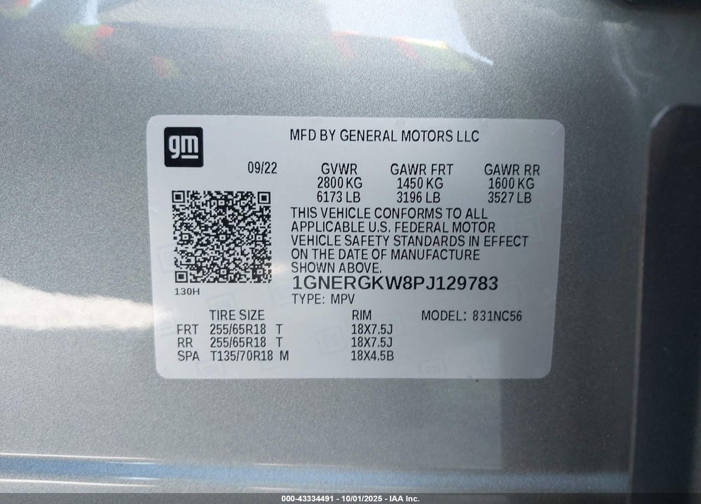 2023 CHEVROLET TRAVERSE VIN: 1GNERGKW8PJ129783