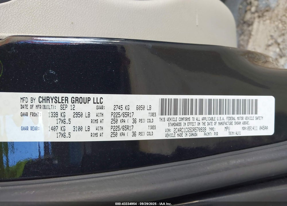 2013 CHRYSLER TOWN & COUNTRY TOURING-L VIN: 2C4RC1CG5DR570939