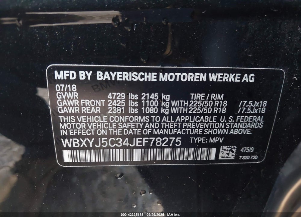 2018 BMW X2 VIN: WBXYJ5C34JEF78275