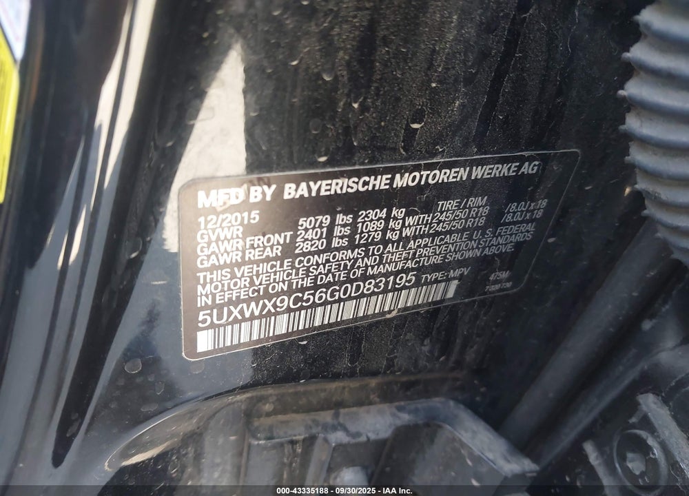 2016 BMW X3 VIN: 5UXWX9C56G0D83195