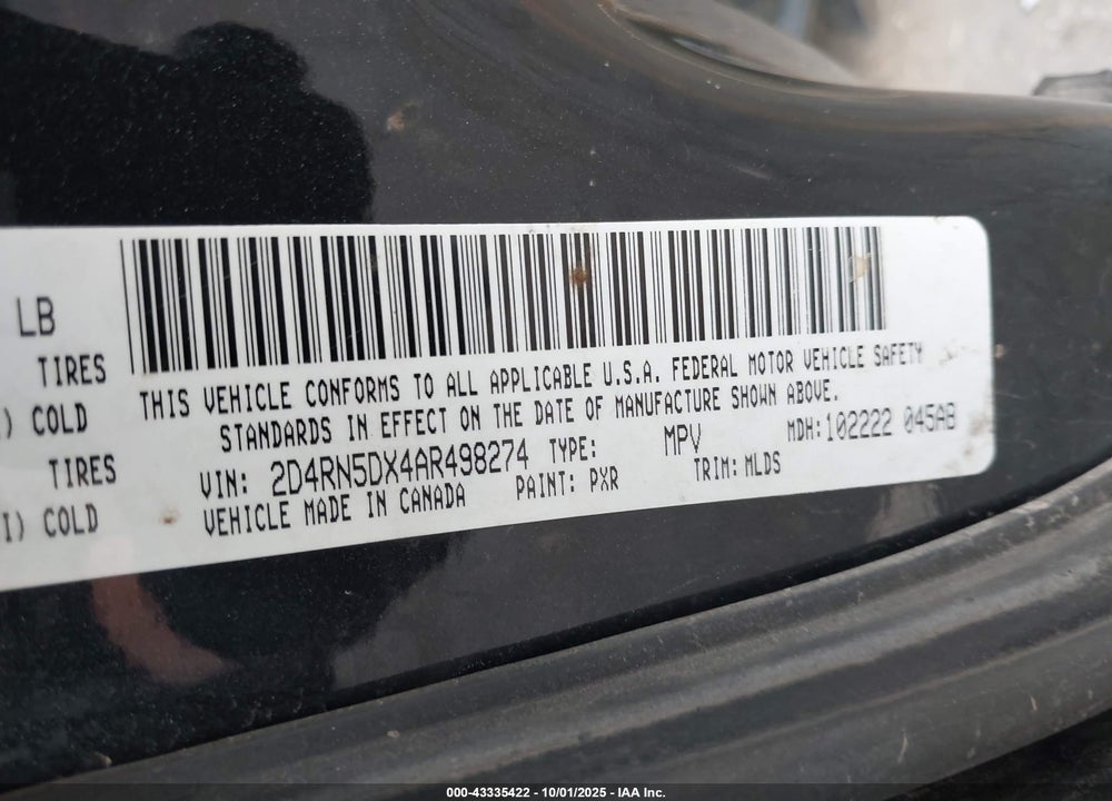 2010 DODGE GRAND CARAVAN SXT VIN: 2D4RN5DX4AR498274