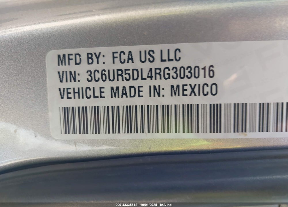2024 RAM 2500 BIG HORN 4X4 6'4 BOX VIN: 3C6UR5DL4RG303016
