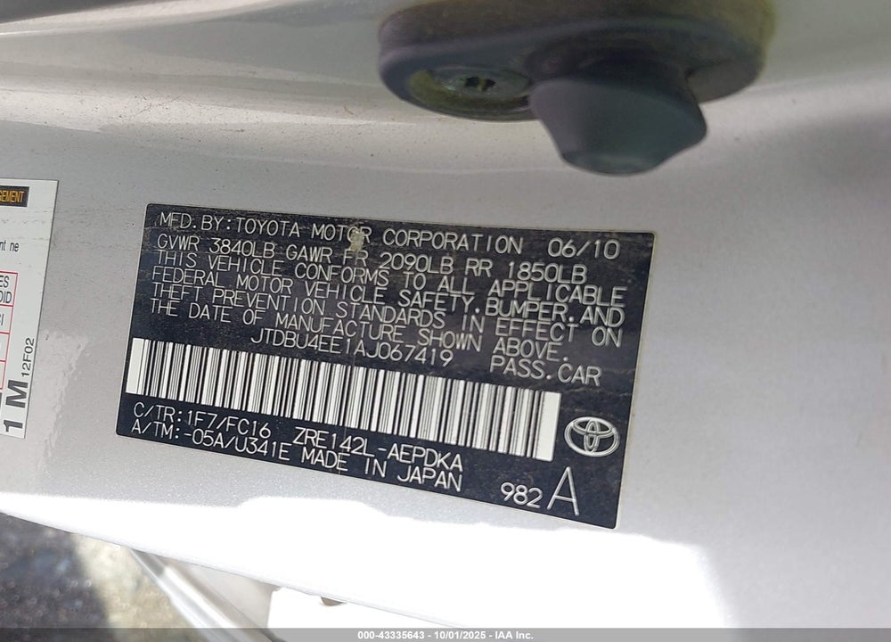 2010 TOYOTA COROLLA VIN: JTDBU4EE1AJ067419