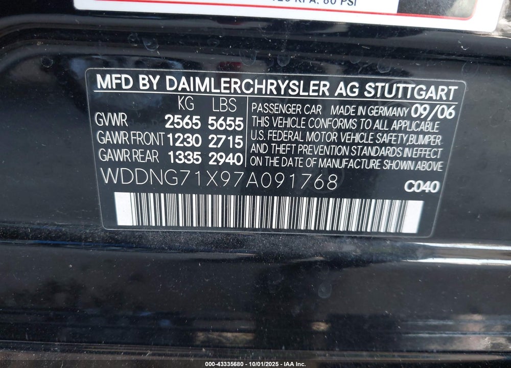 2007 MERCEDES-BENZ S 550 VIN: WDDNG71X97A091768