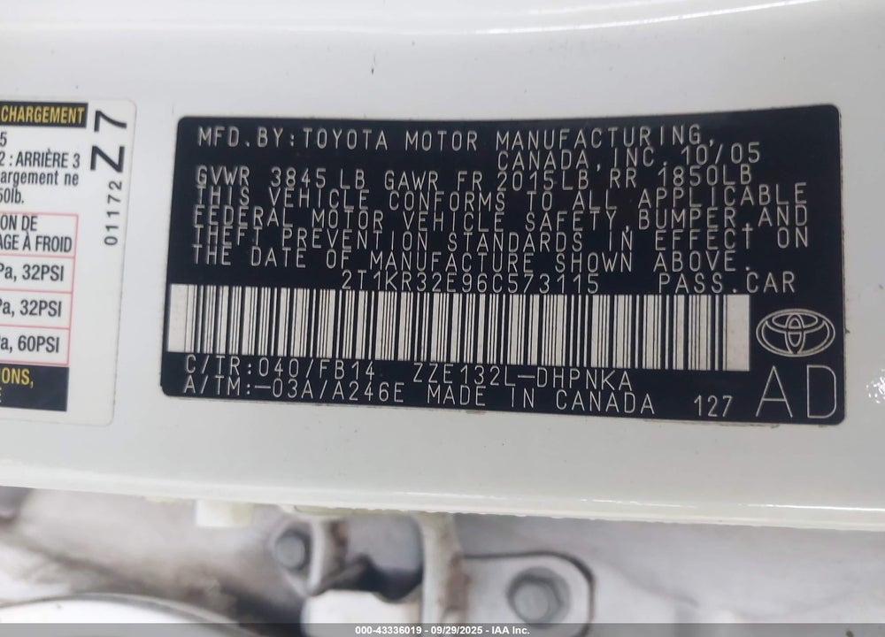 2006 TOYOTA MATRIX VIN: 2T1KR32E96C573115