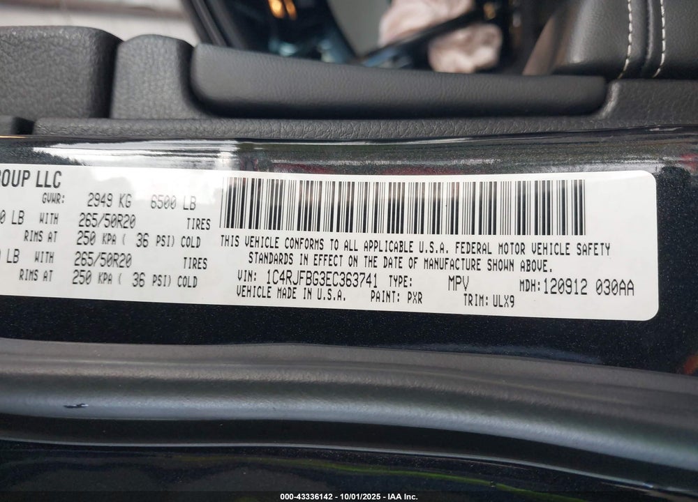 2014 JEEP GRAND CHEROKEE LIMITED VIN: 1C4RJFBG3EC363741