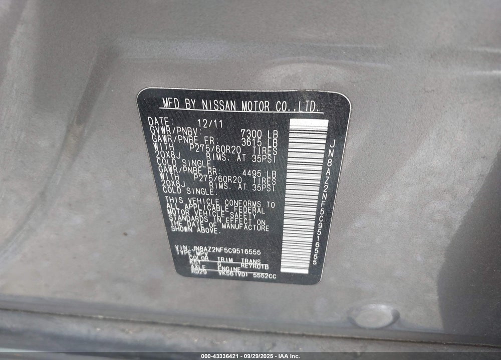 2012 INFINITI QX56 VIN: JN8AZ2NF5C9516555