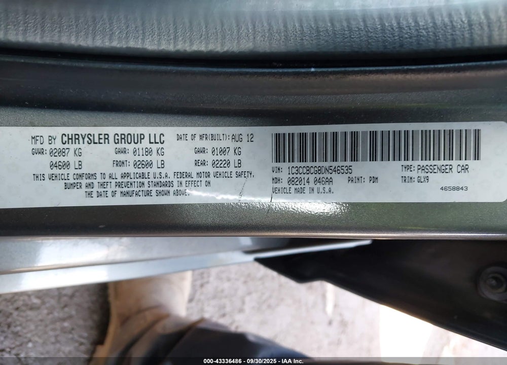 2013 CHRYSLER 200 VIN: 1C3CCBCG8DN546535