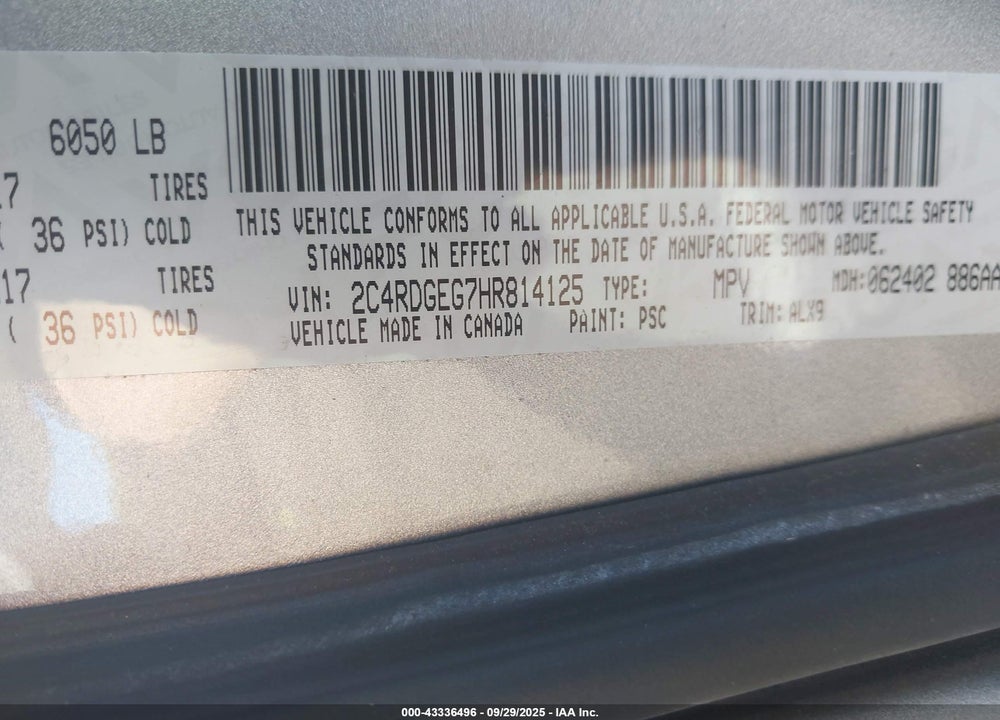 2017 DODGE GRAND CARAVAN GT VIN: 2C4RDGEG7HR814125